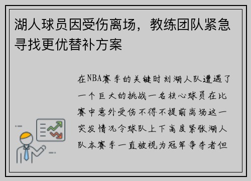 湖人球员因受伤离场，教练团队紧急寻找更优替补方案